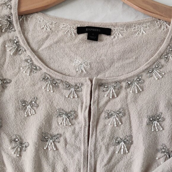 Express SZ-S Allover Butterfly Embellishment Sweater Cardigan - Picture 6 of 13